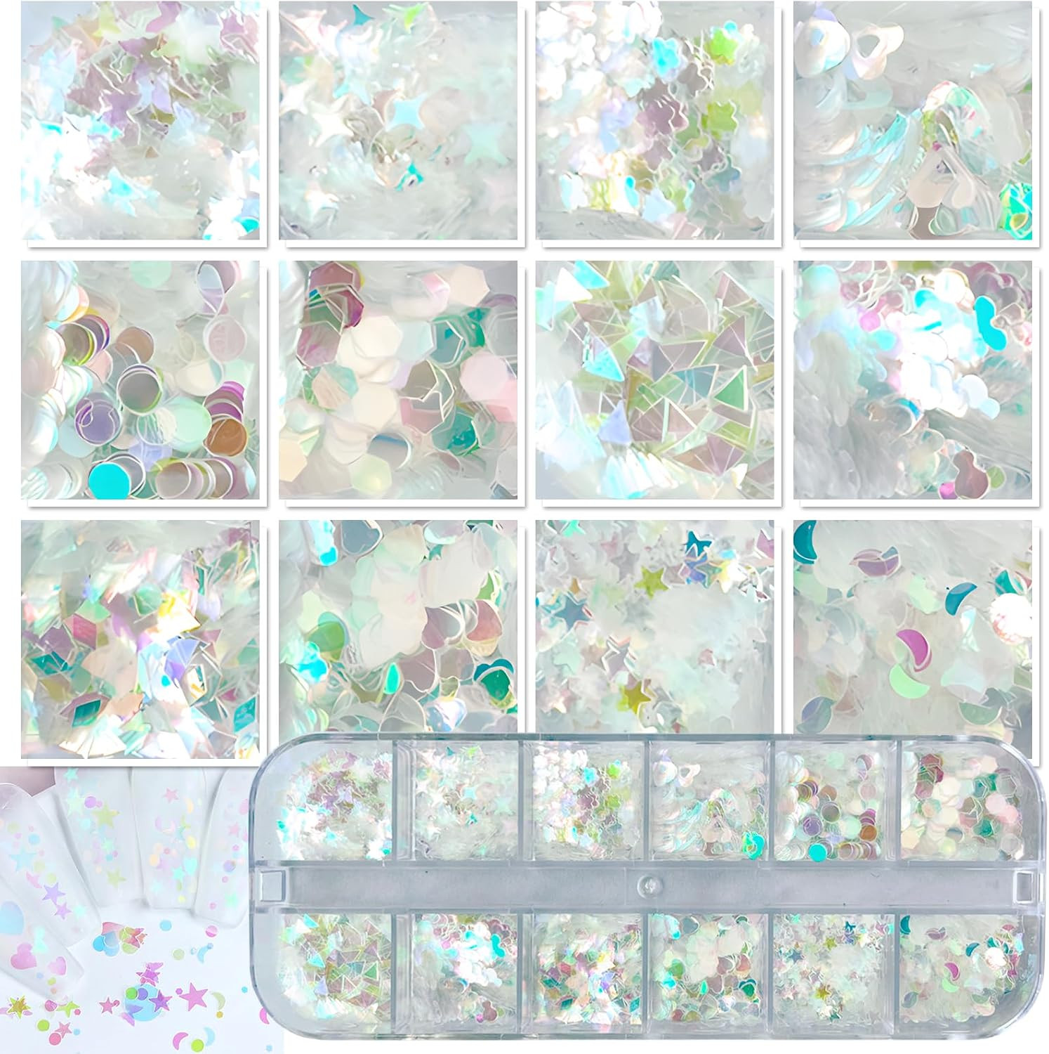 4 Boxes Nail Glitter Holographic Maple Chunky Glitter Flakes Mixed Shaped Flower
