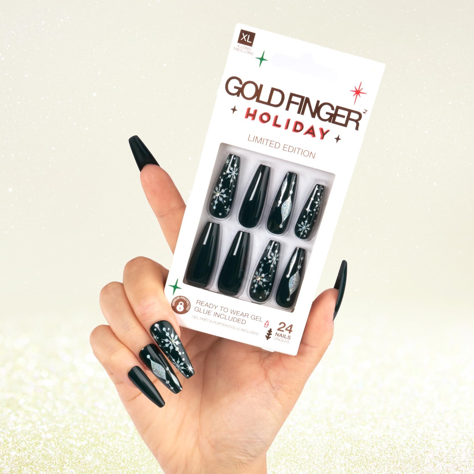 24 Pcs Holiday Press On Nails – Christmas French Tip Square Coffin Oval Fake …