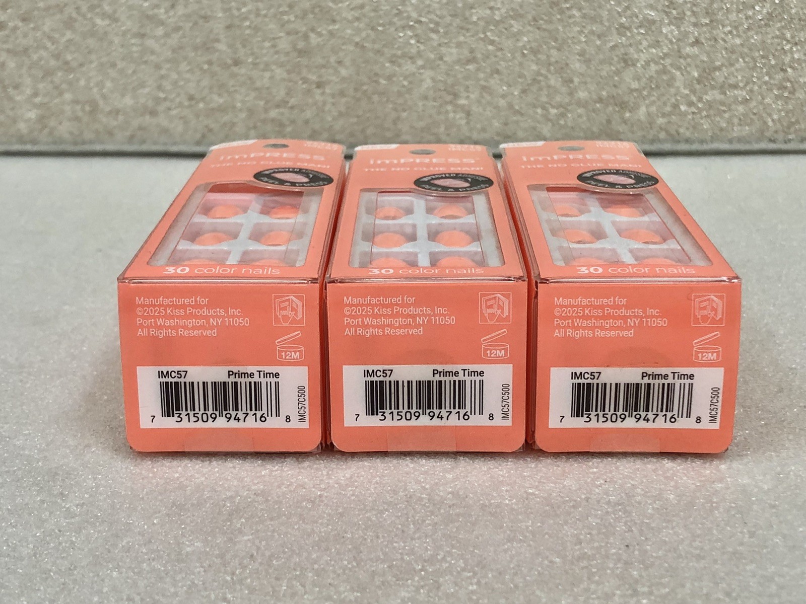Lot of 3 imPRESS Color Press-On Nails #57 Prime Time (Neon Coral) Short NEW