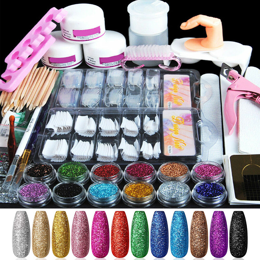 Full Acrylic Nail Art Starter Kit Acrylic Glitter Powder Manicure Set Care Tools