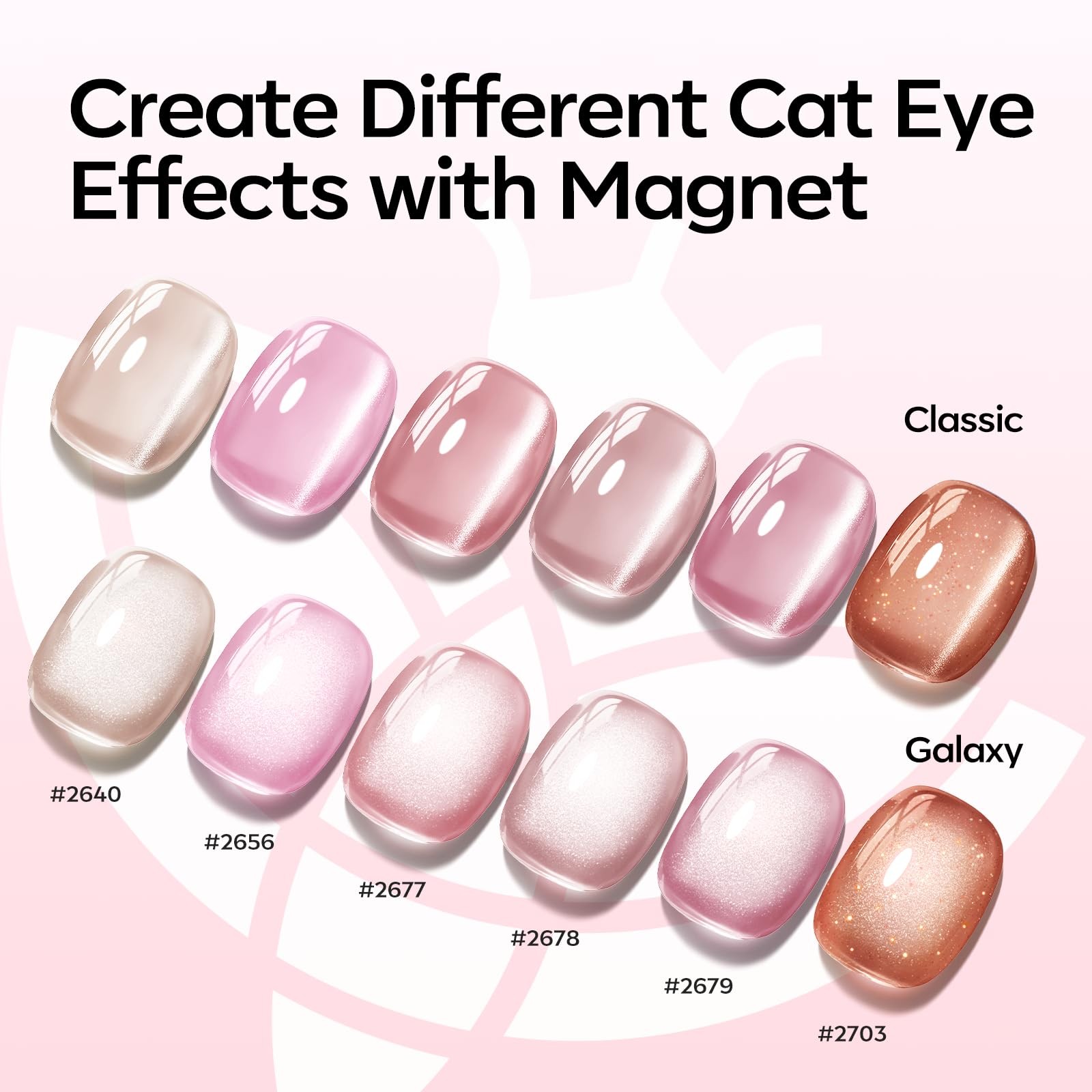 Cat Eye Gel Nail Polish, 6 Colors Nude Gel Polish Pink Glitter Brown with Mag…