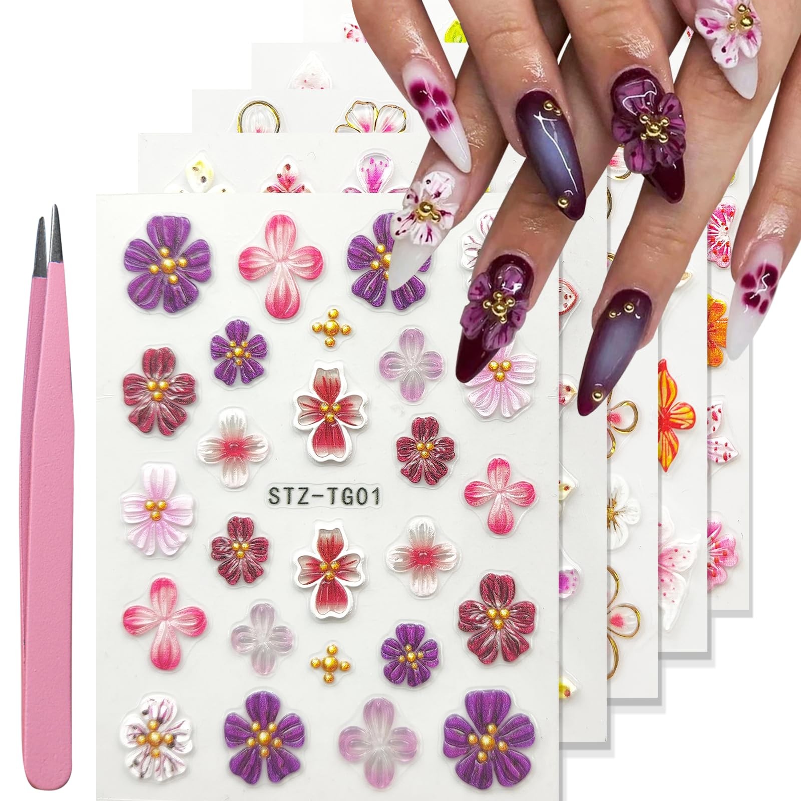 SEMATA Flower Nail Art Stickers Colorful-15