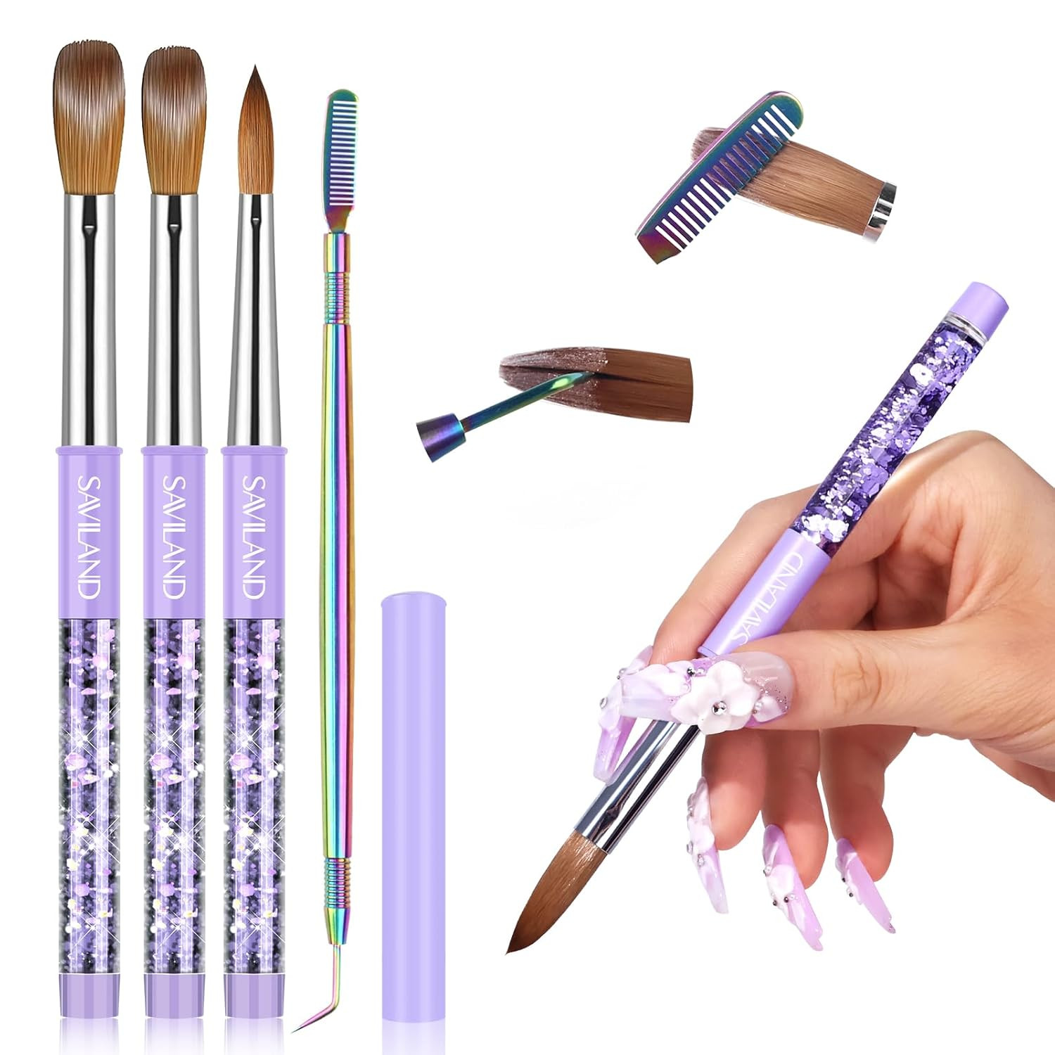 Kolinsky Acrylic Nail Brush Set: Size 6,10,14 Professional Nail Brushes Cleaner