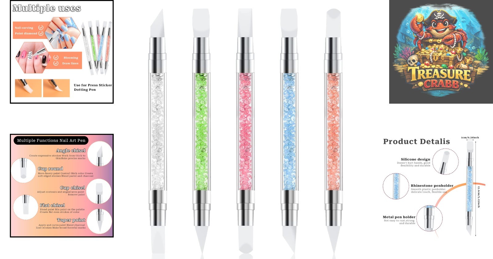 5 Pcs Dual-Tipped Silicone Nail Art Pens Set – Perfect for Stunning 3D Designs