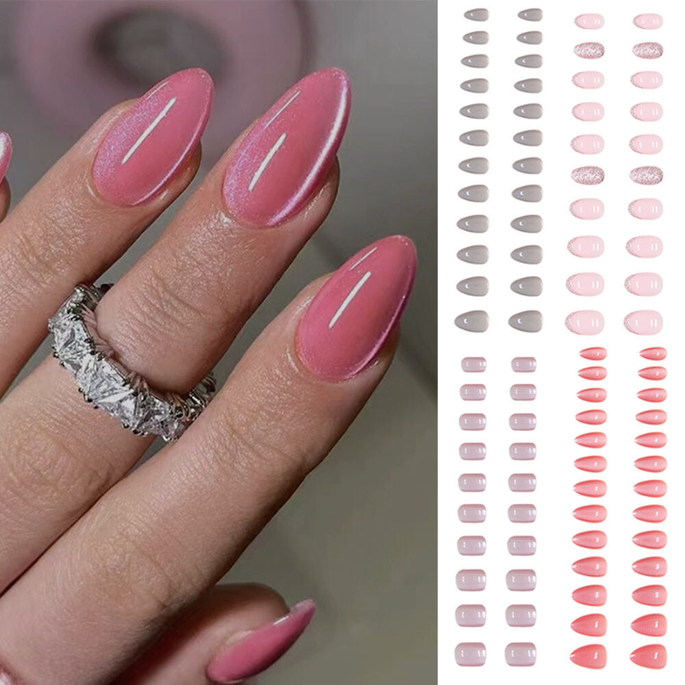 Diamond Cat Eye False Nails Medium Square Press on Nails for Nail Art 24pcs