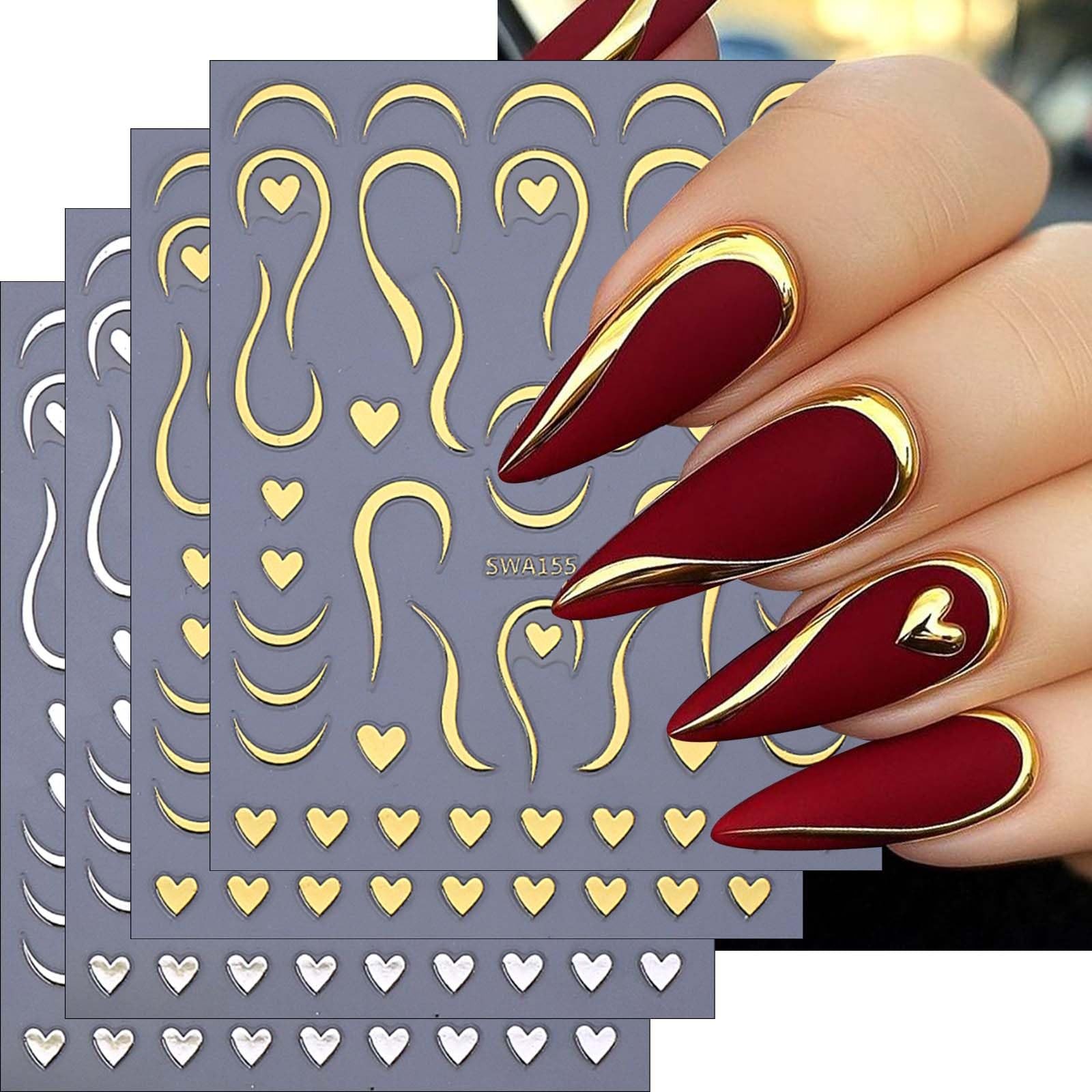 8Sheet Valentine Nail Stickers Pink Red Heart Nail Art Stickers Metallic Pink…