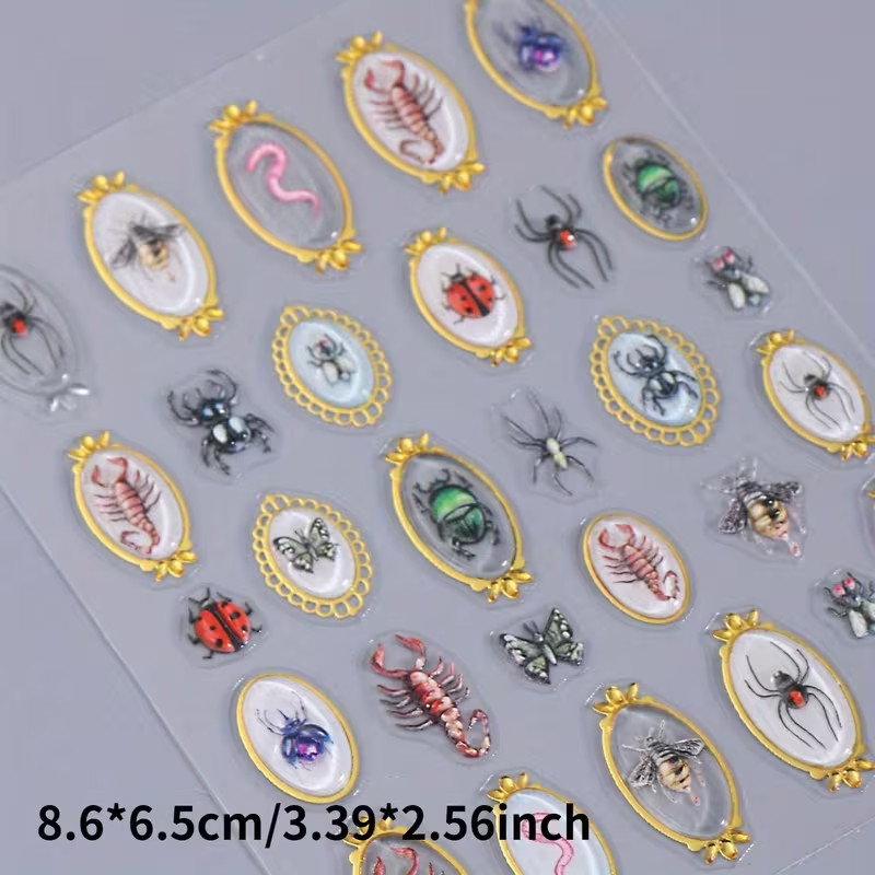 Insect Inspired Nail Stickers Gothic Bugs Decals Sticker Sheet