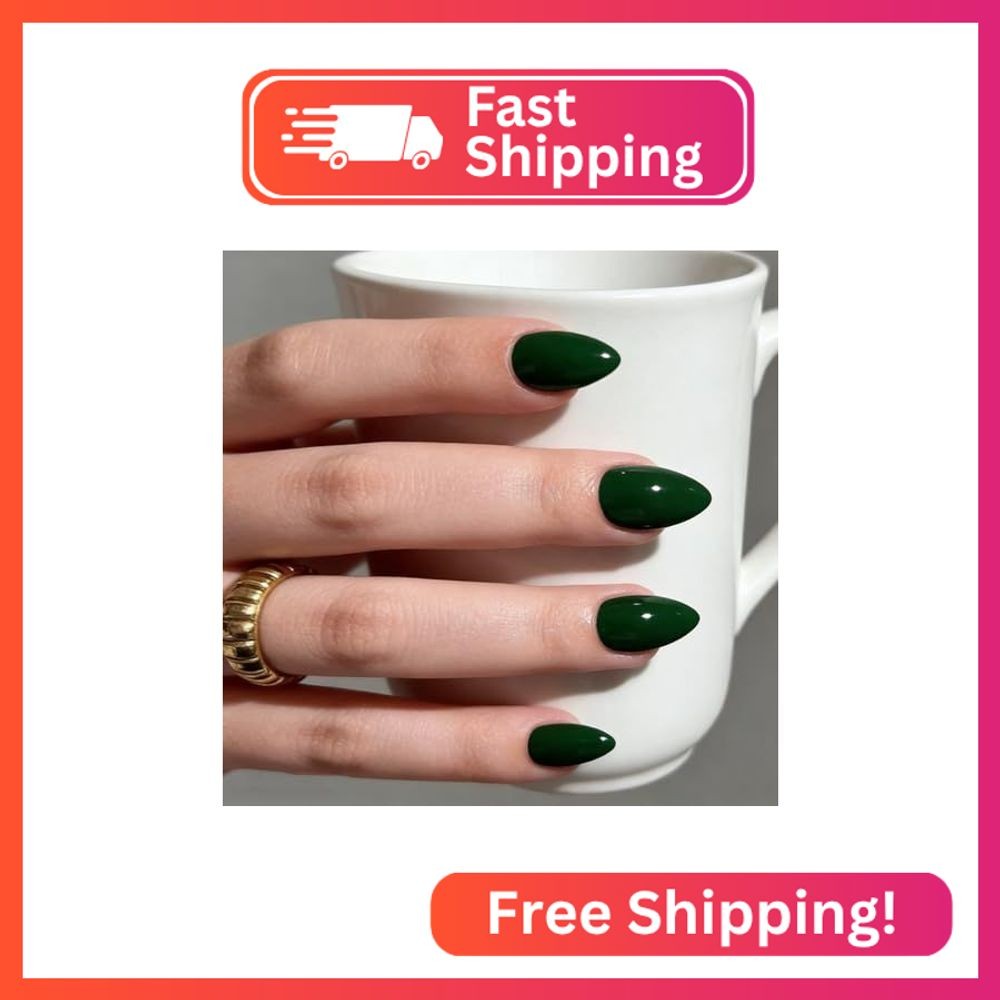 geyakal Green Press on Nails Short Almond Fake Nails Press ons False Nails Acryl