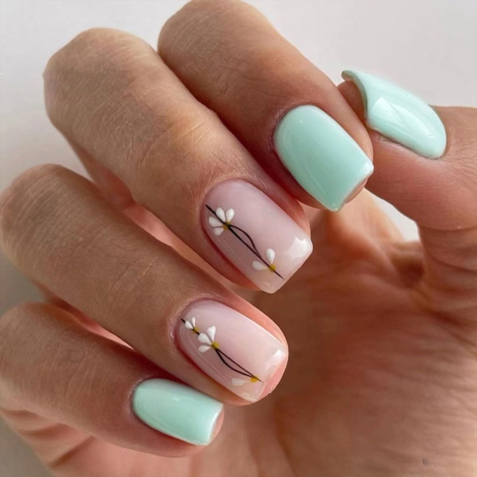 6 Packs (144 Pcs) Medium Press on Nails Square Fake Gold Medium, style2