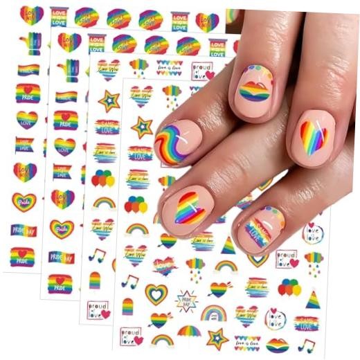 4 Sheets Pride Nail Art Stickers for Women Man LGBTQ+ Rainbow Nail Art Decals
