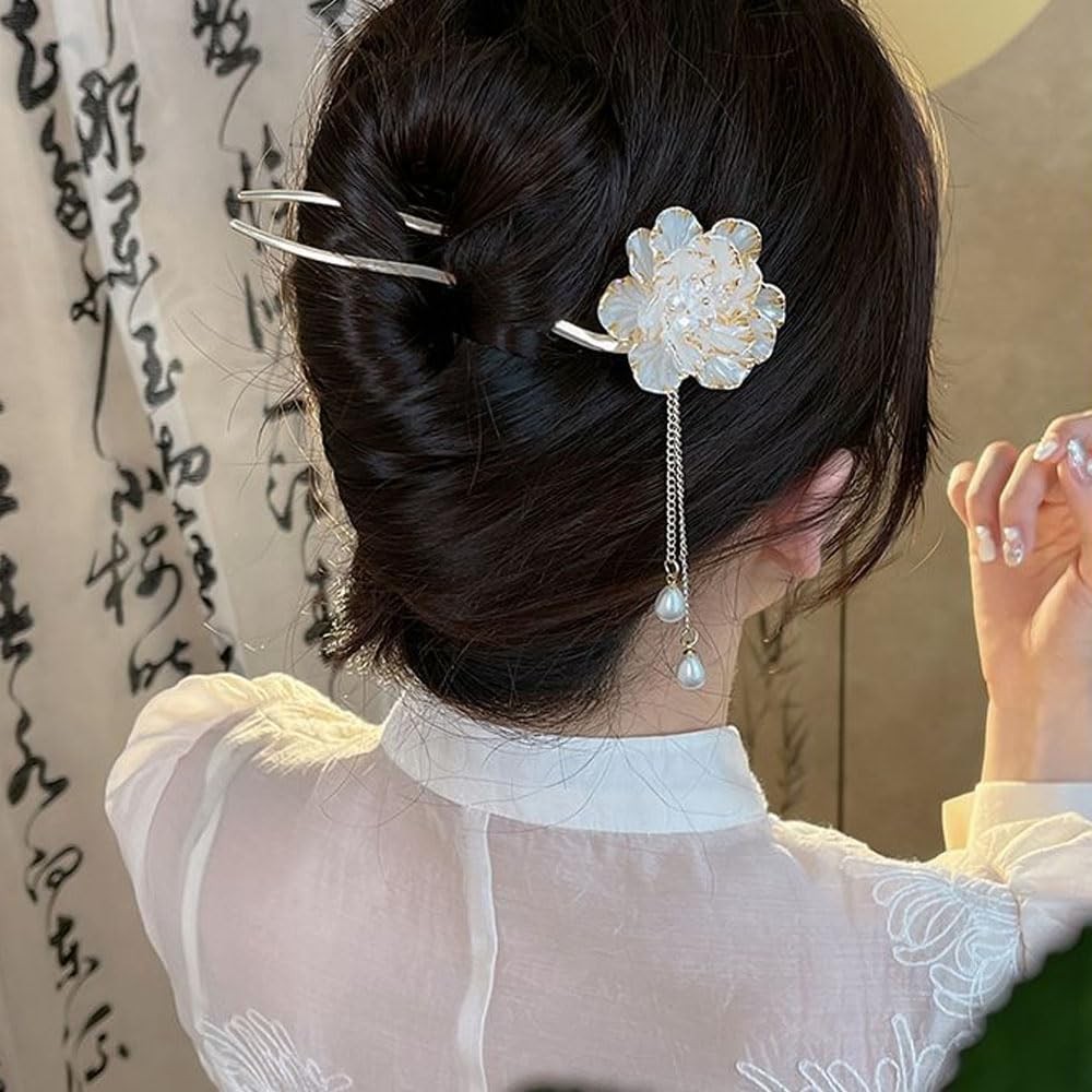Vintage Pearl Chinese Hair Sticks, Pink 1 Count (Pack of 2), And Gold