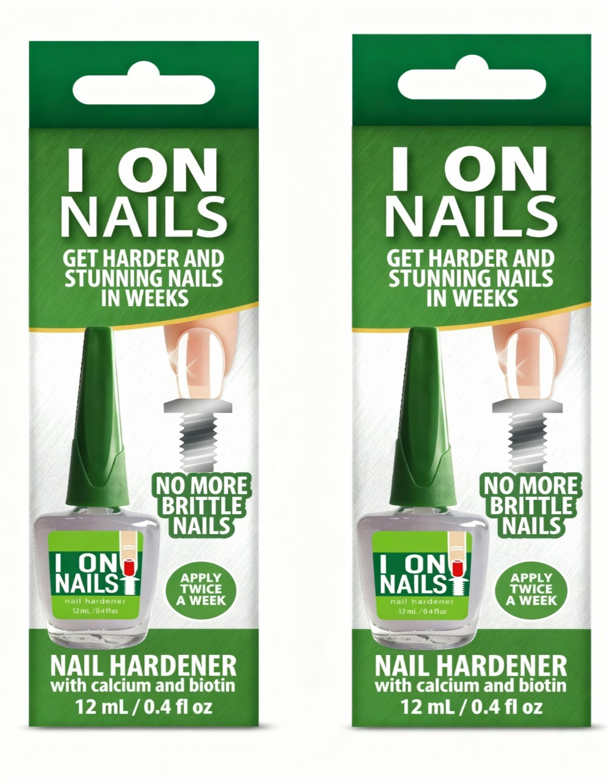 2 Pack I On Nail Hardener with Calcium Biotin, 0.4 Oz ( 12 mL ) Each Fast Ship