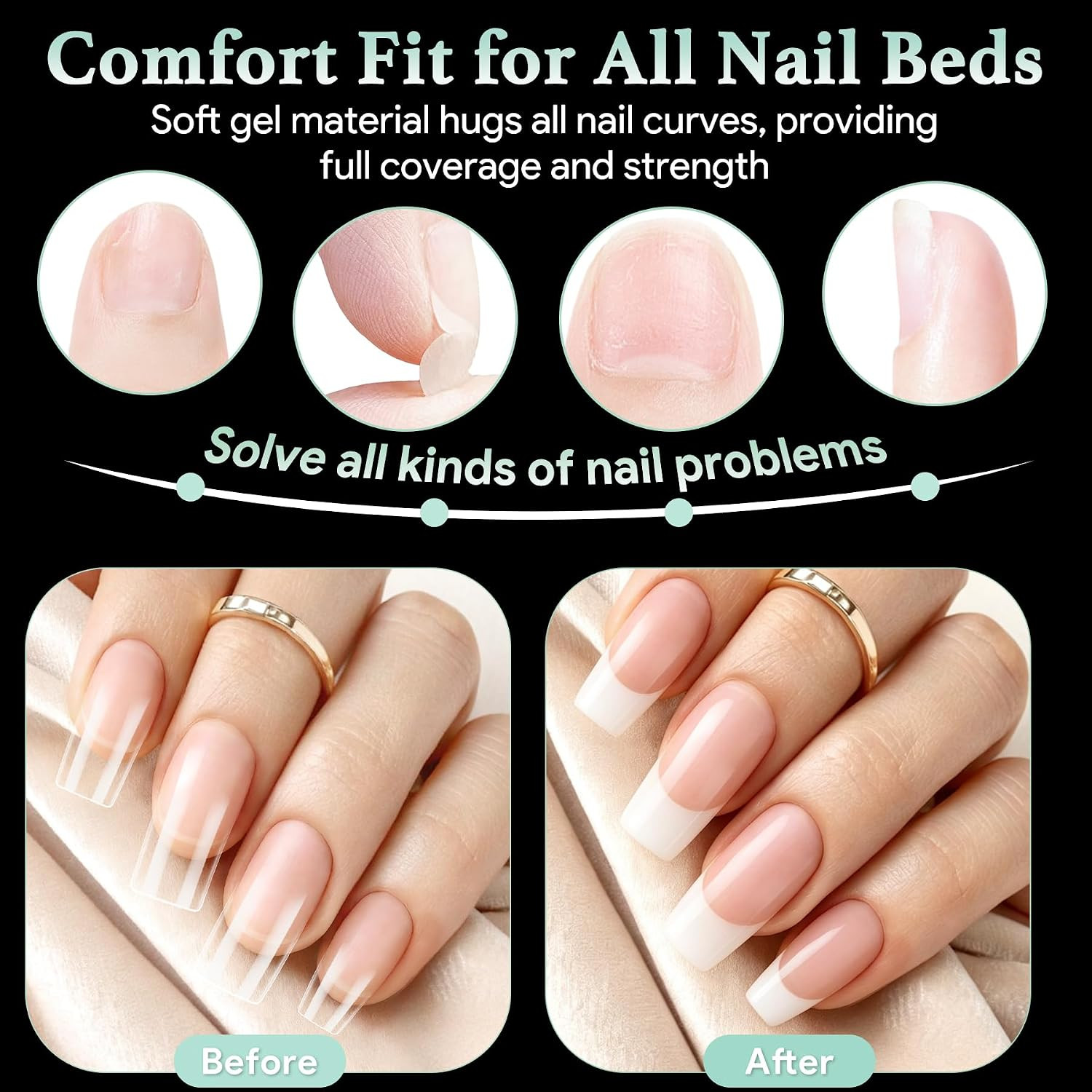 Medium Square Nail Tips, 15 Sizes 240 PCS Clear Acrylic Soft Fake Nails Gel Nail