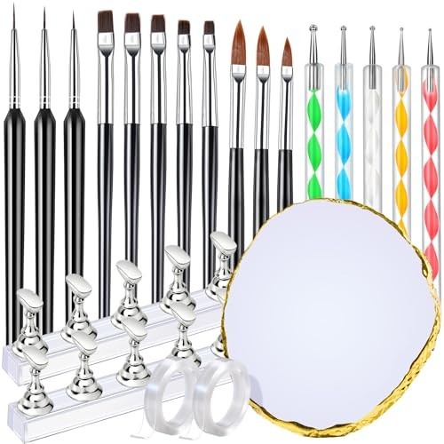 Nail Art Brushes Set 11 Pcs with Stand Dotting Tool Palette for Acrylic