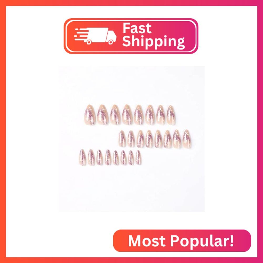 Foccna Purple Press on Nails Fake Nails Almond Cute Women’s Bling False Nails Da