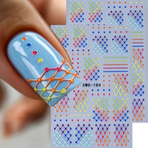 Colorful Line Nail Art Stickers Plaid Polka Dot Colorful Line Dot Style9