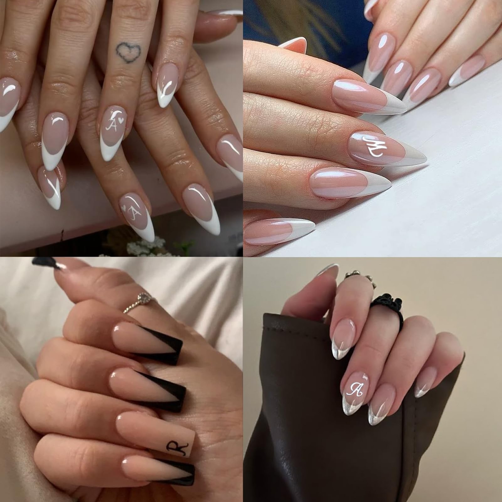 NOOEPC Letter Nail Stickers, 8 Sheets 3D Gold, Silver, Black and White