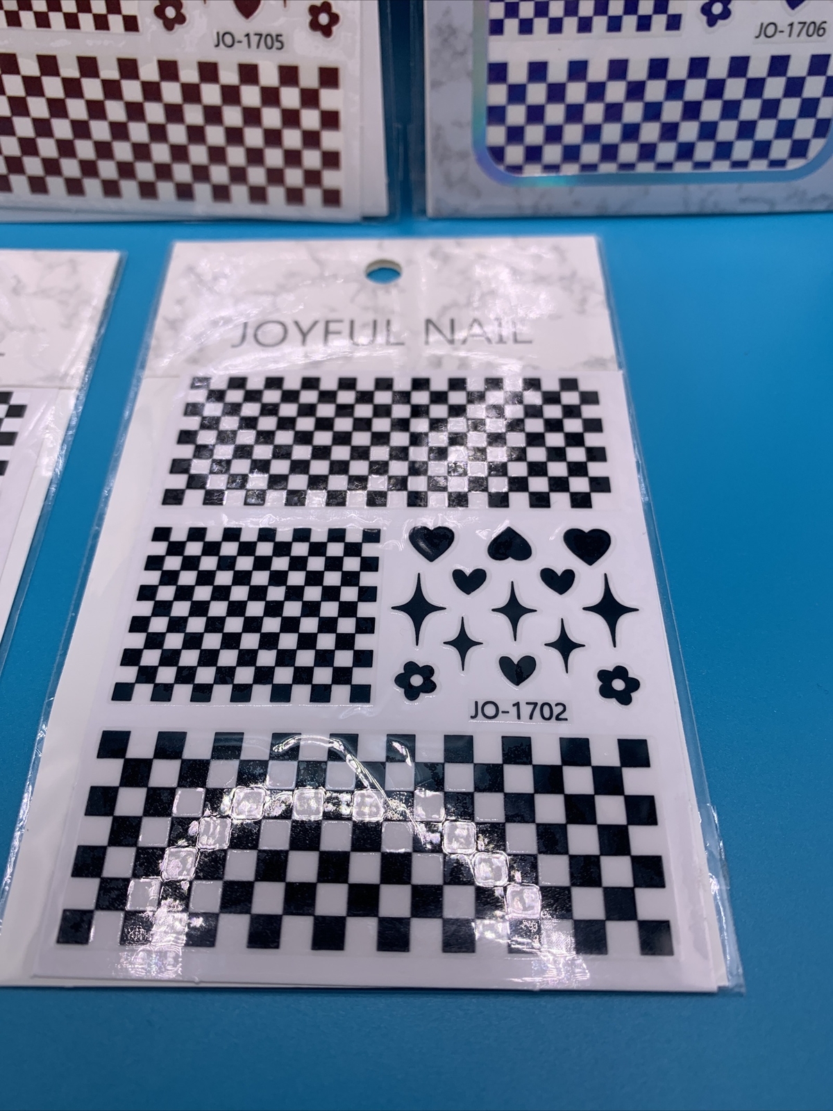 Joyful Nail 5 Sets of Nail Stickers Decals Black White Brown Blue Square Heart!!