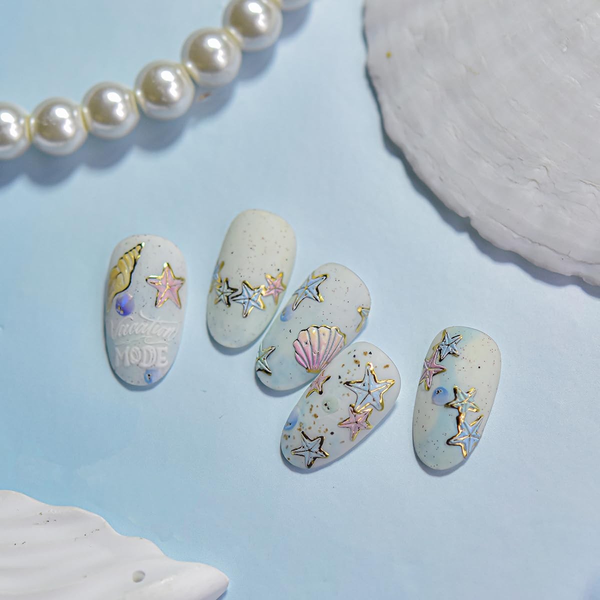 1 Sheet Marine Life Nail Stickers Shell Light Nail Design Stickers 5D Embosse…