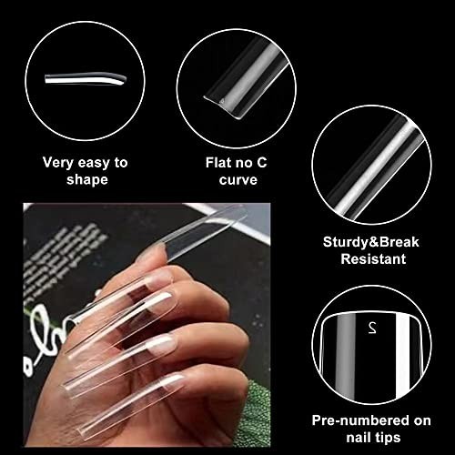 Acrylic Nail Tips 360pcs 12 Sizes Square Full Cover Clear Glossy Extra Long No