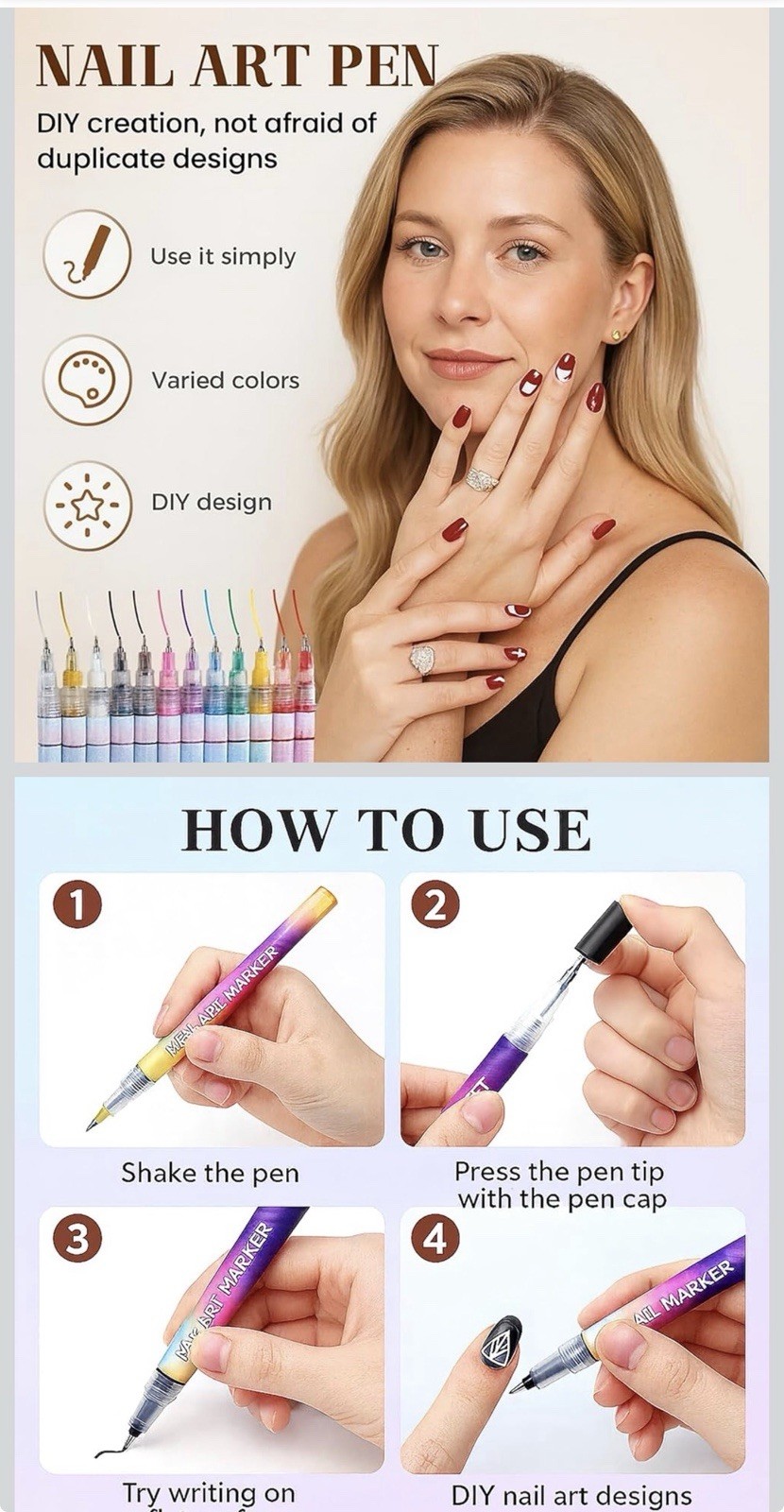 Sealed Nail Art Markers. 12 Colors 0.5 mm, Quick Dry Water Based, Slightly Damag