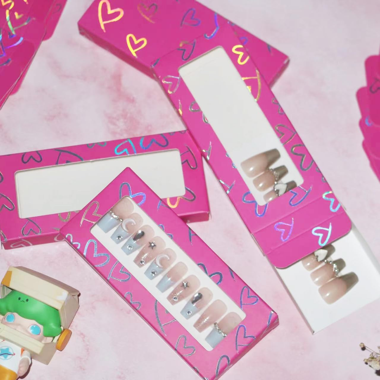 74PCS Press on Nails Packaging Box Set Includes 35PCS Empty Nail Package Box 35P