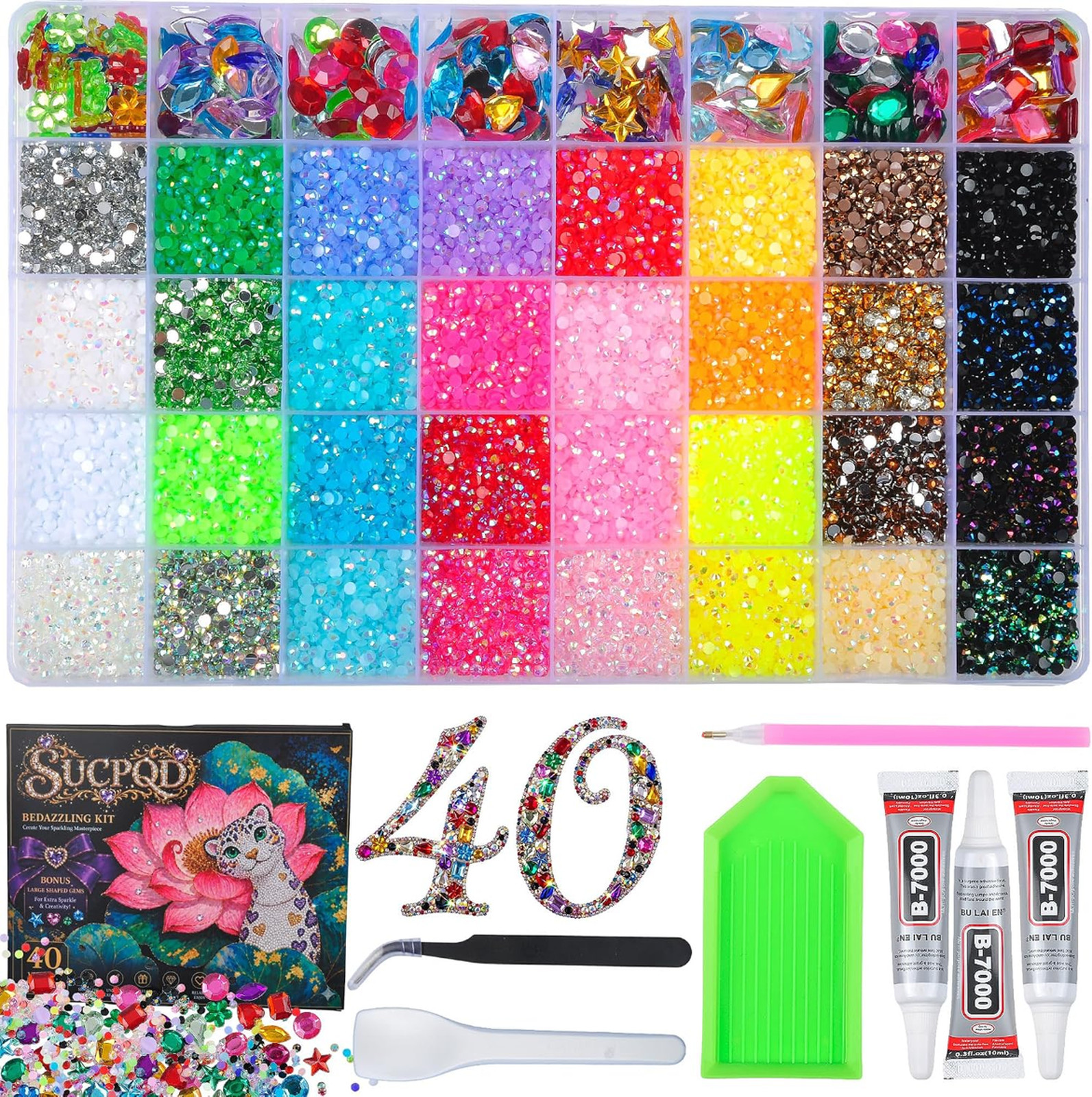 Bedazzling Rhinestone Kit, 3mm Resin Gems, 32 Colors, 8 Shaped Mixes, Craft and