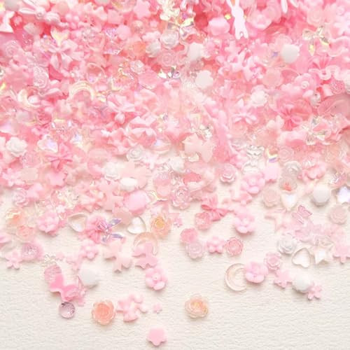 100 Pcs 3D Nail Charms Pink Nail Charms Flower Nail Art Charms Mixed Shape