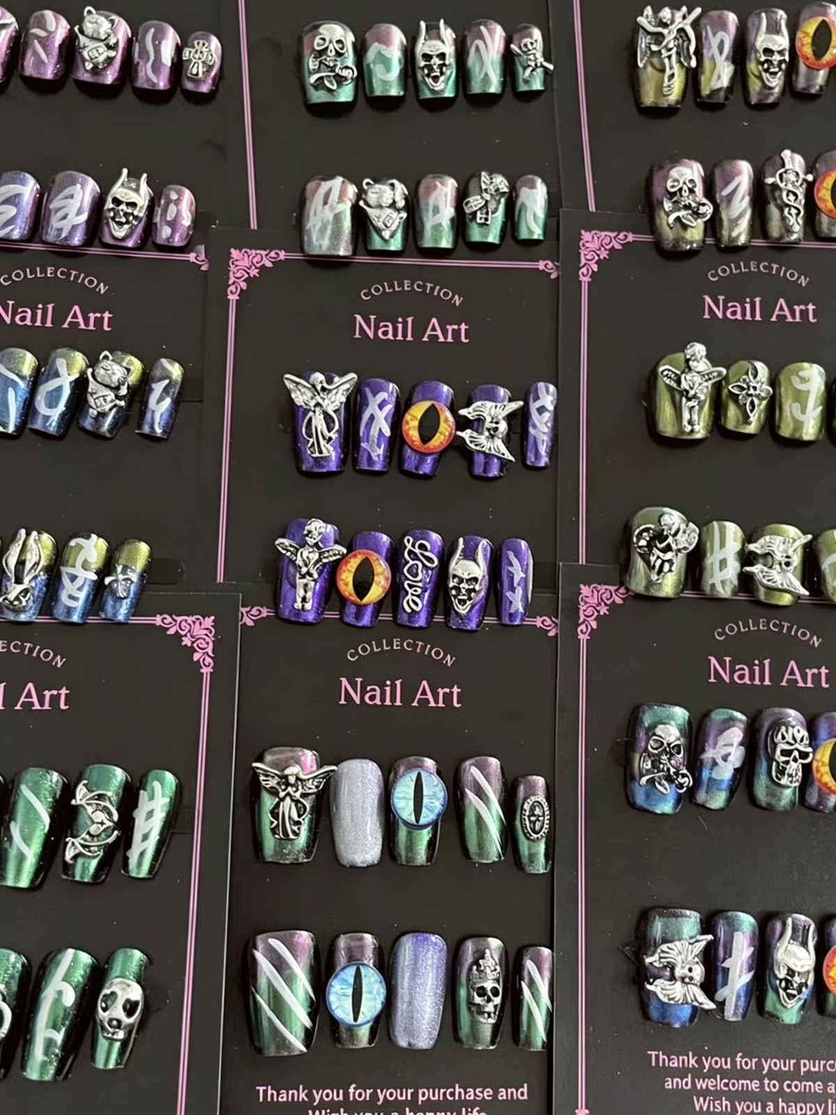 Dark Style Devil’s Eye Handmade Press On Nails, Long Tapered Goth Punk Cool Shor