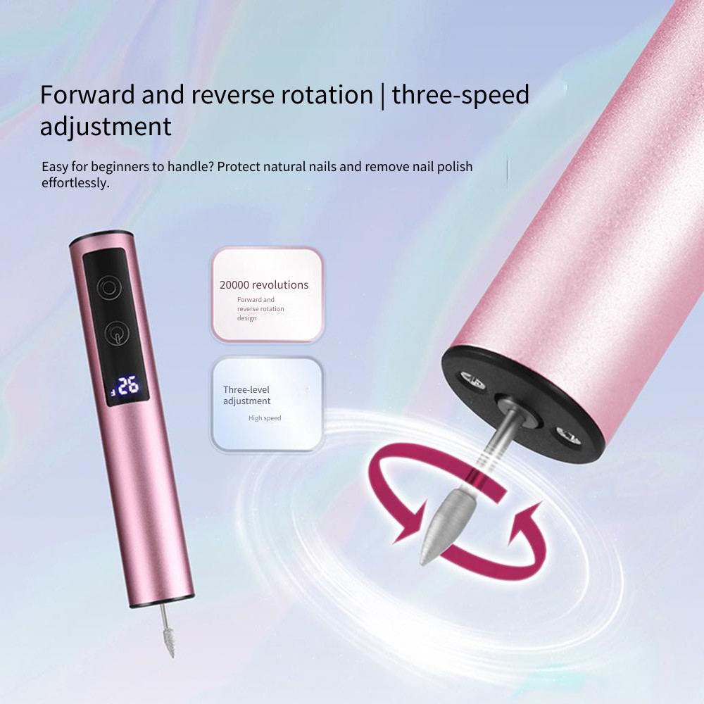 Pro Rechargeable Nail Drill 20000 RPM Aluminum Alloy Efile Rose Red/Pink