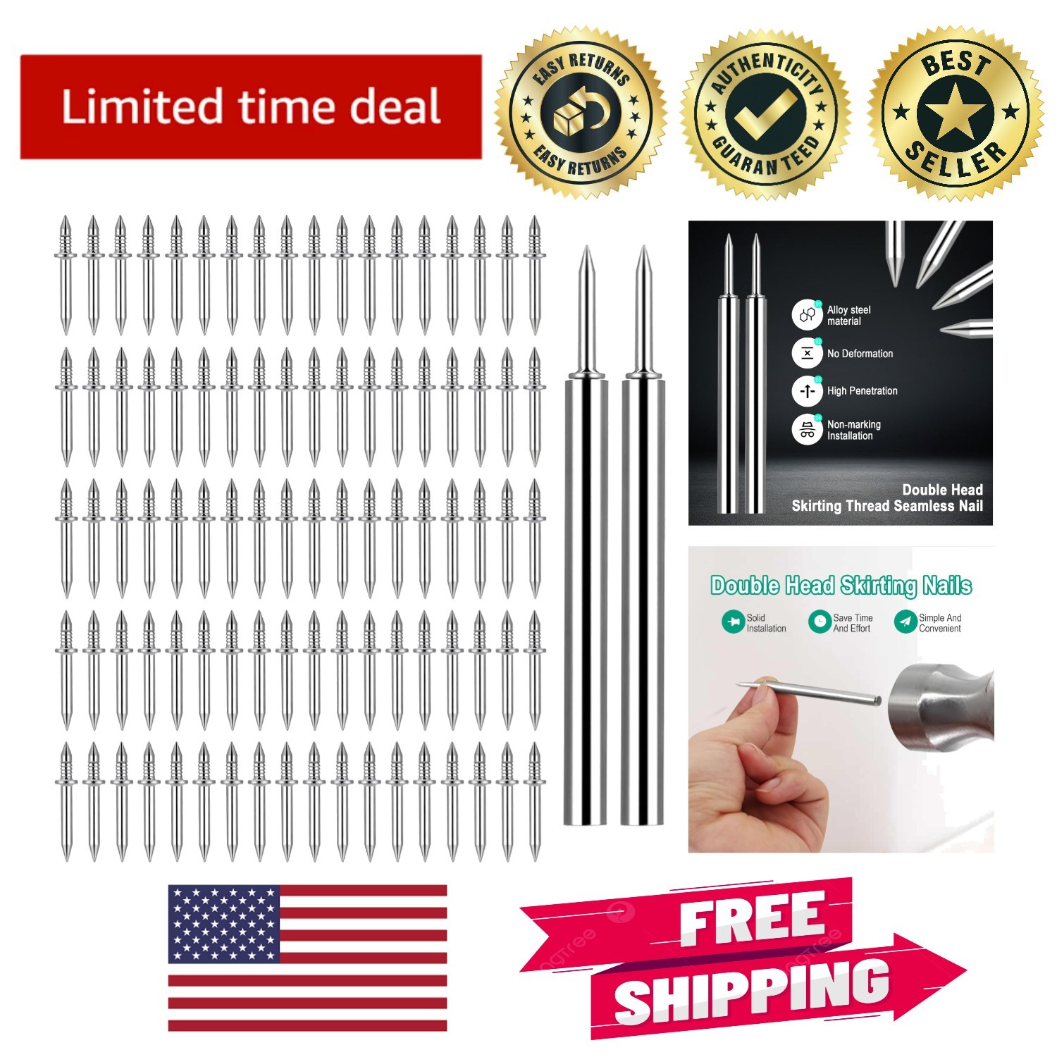 250 Pcs Double Head Skirting Nails – Invisible Screws for Seamless Finish
