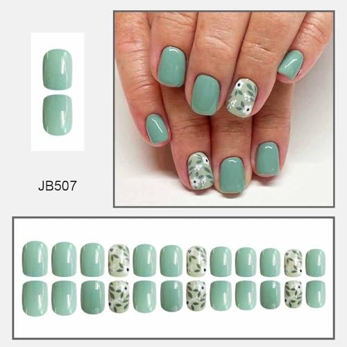 Green Press on Nails Short Square Fake Nails 1 Fl Oz (Pack of 1) Matcha Green