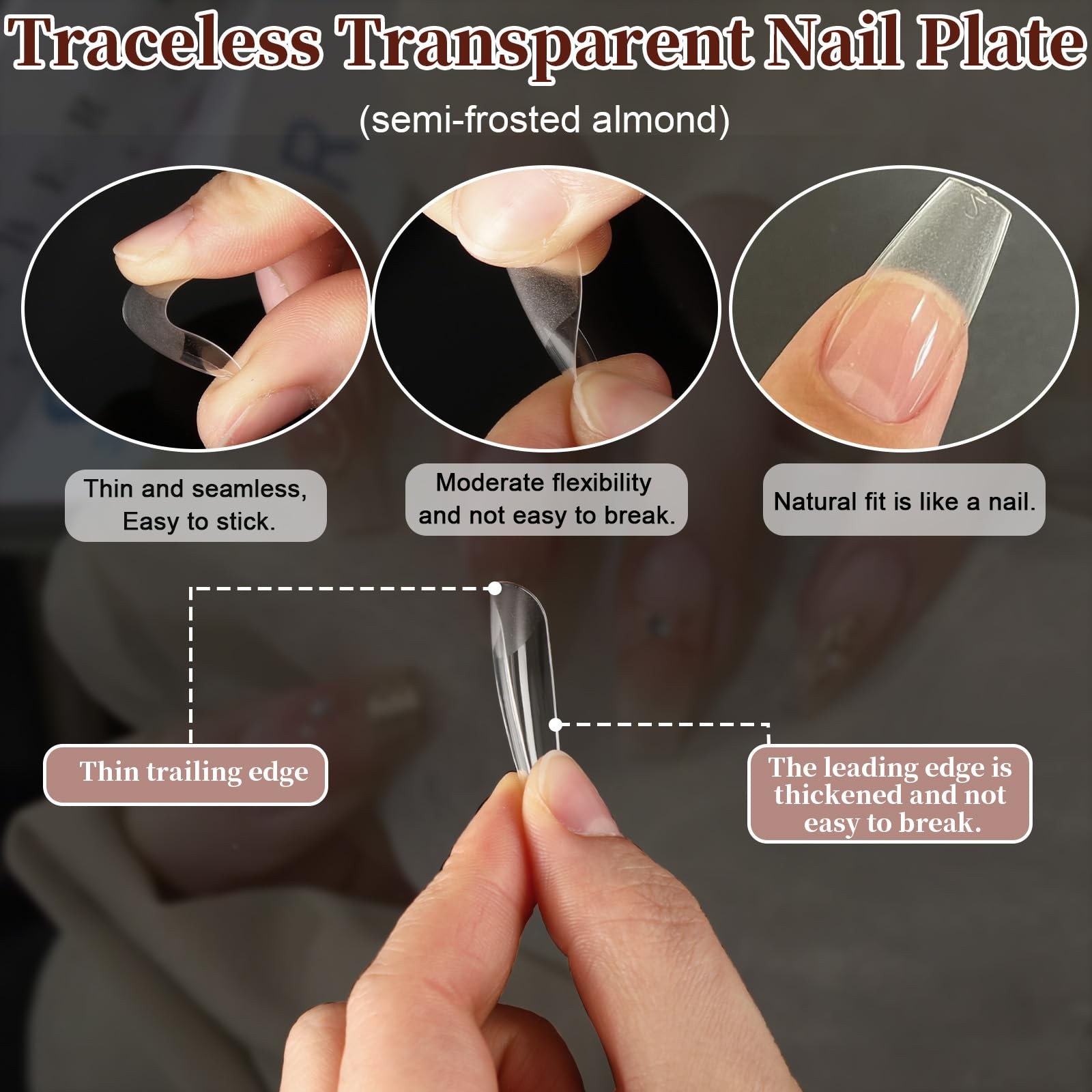 600pcs Long Coffin Nail Tips, Full Cover Clear Acrylic False Nails