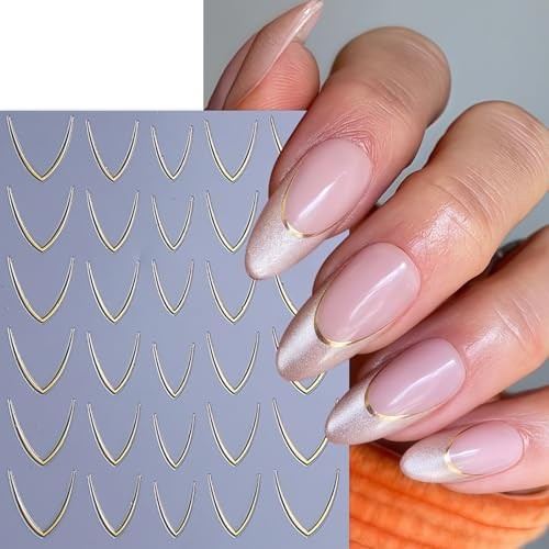 6 Sheets French Stripe Line Nail Stickers Metallic Stripe Lines french tip line