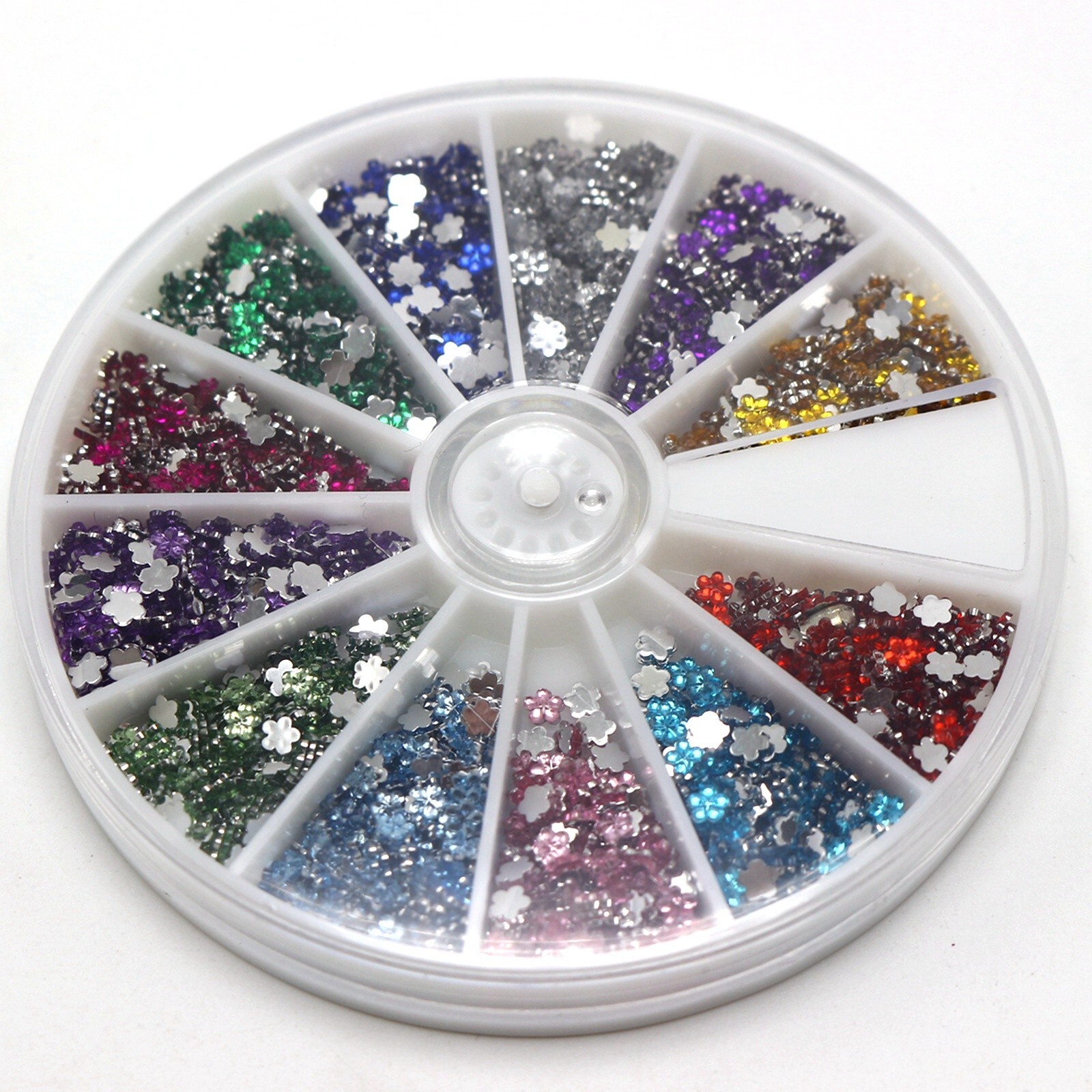 2400 Flower 3mm Flatback Acrylic Rhinestone Gems with Wheel 12 Colour Nail Art