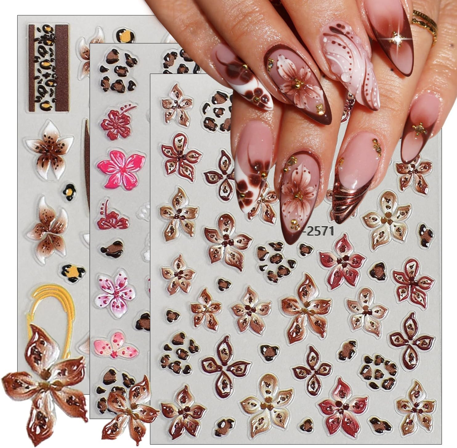Winter Snowflake Nail Art Stickers, Blue White, 2 Sheets | 5D Embossed, Self-Adh