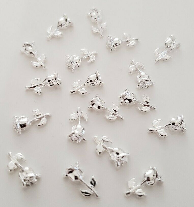 20pcs New 3D Gold/Silver Roses Alloy Flowers Bud/Blooming Charms Nail Art Decor