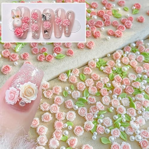 3D Flower Nail Charms, 60PCS 3D Flower Nail Art Rhinestones Pink Pale Pink