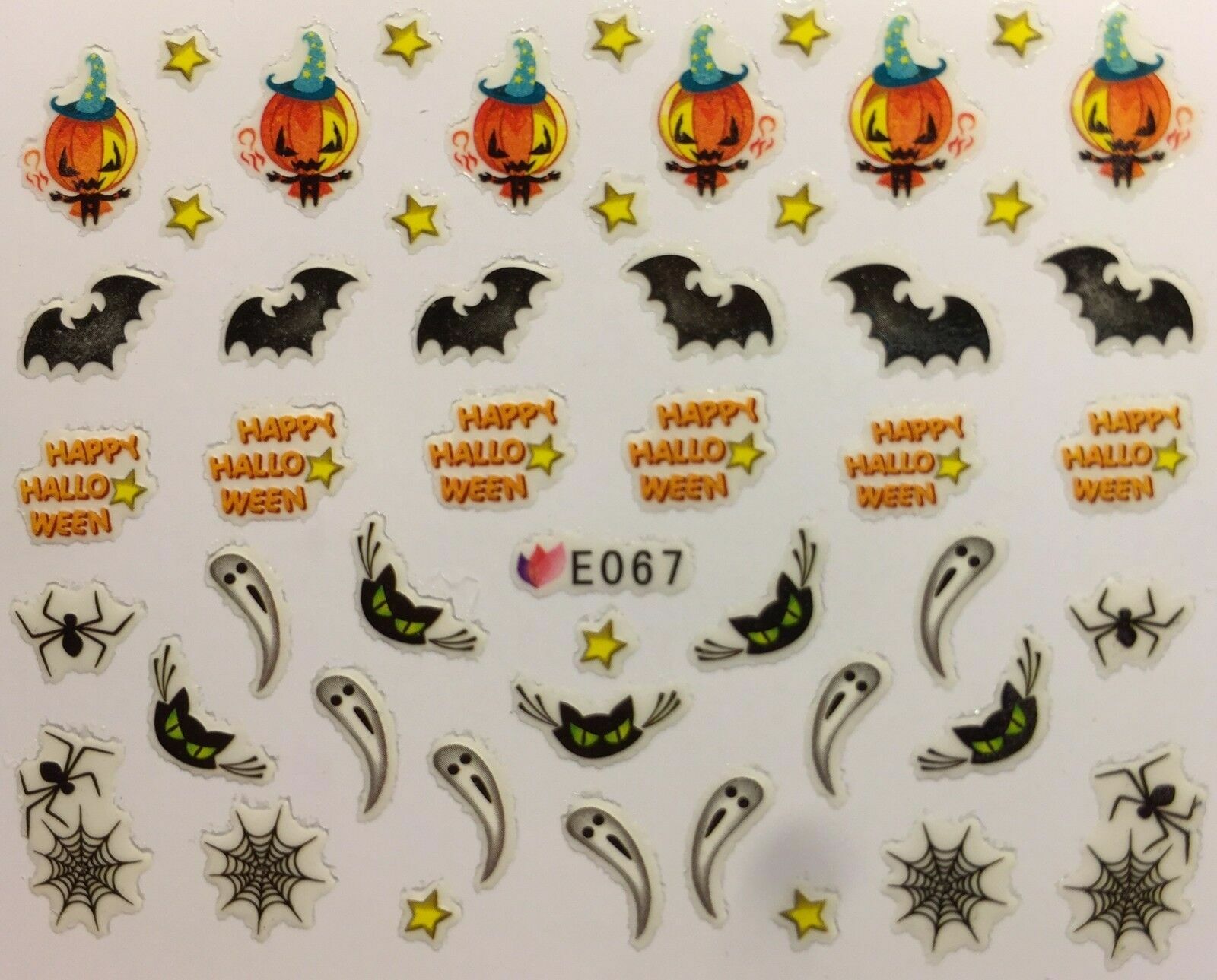 Nail Art 3D Decal Stickers Halloween Bat Black Cat Pumpkin Ghost Spider E067