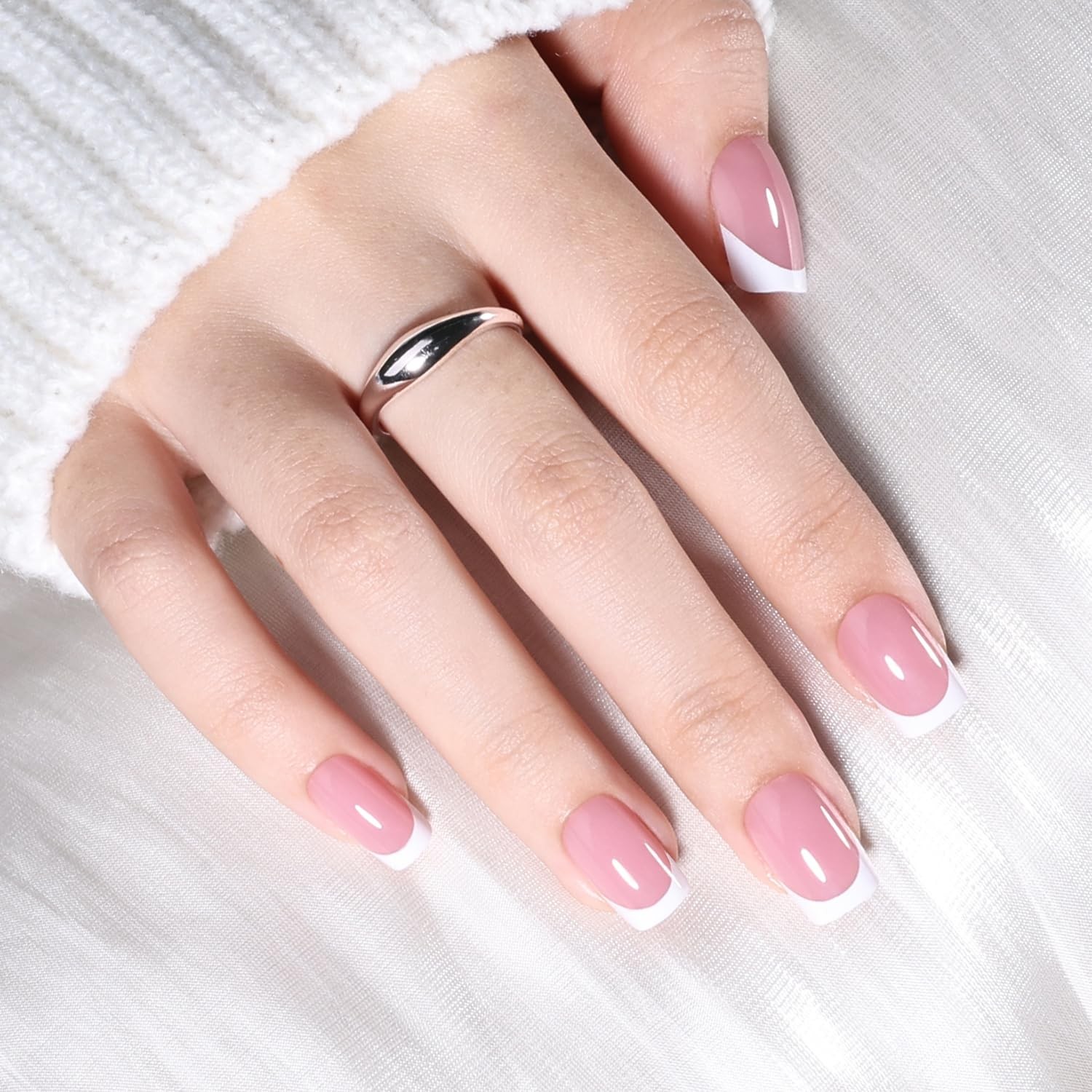 WiniBeauty White French Tip Press On Nails – French Tip Square Fake Nails | M…
