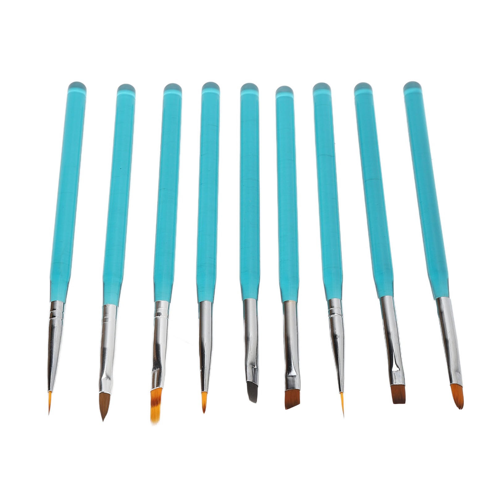 9Pcs Nail Art Brush Set Nylon Hair Blue Metal Rod