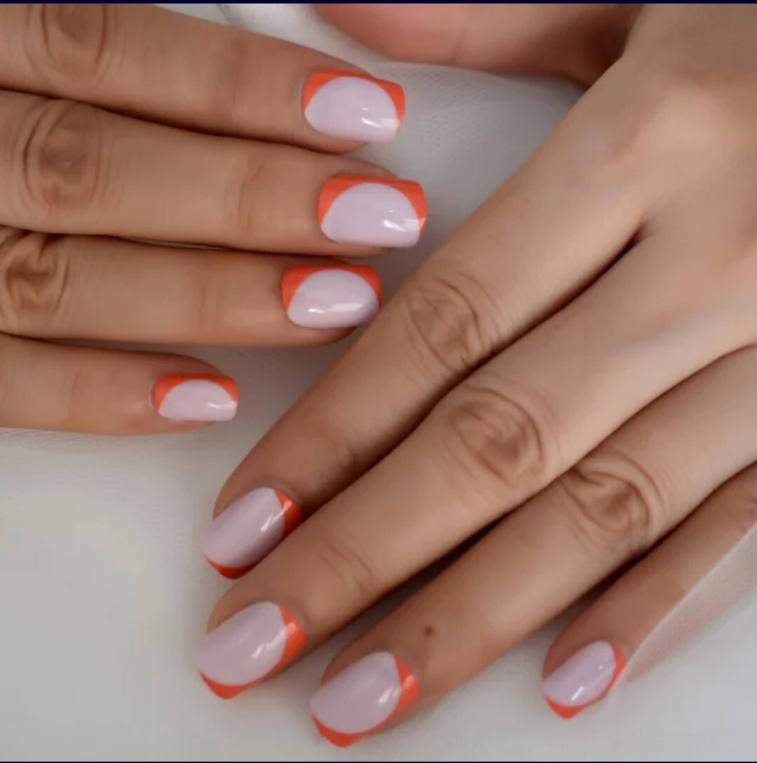 24 Short Orange Nude Press on nails glue kit Trendy circle summer natural spring