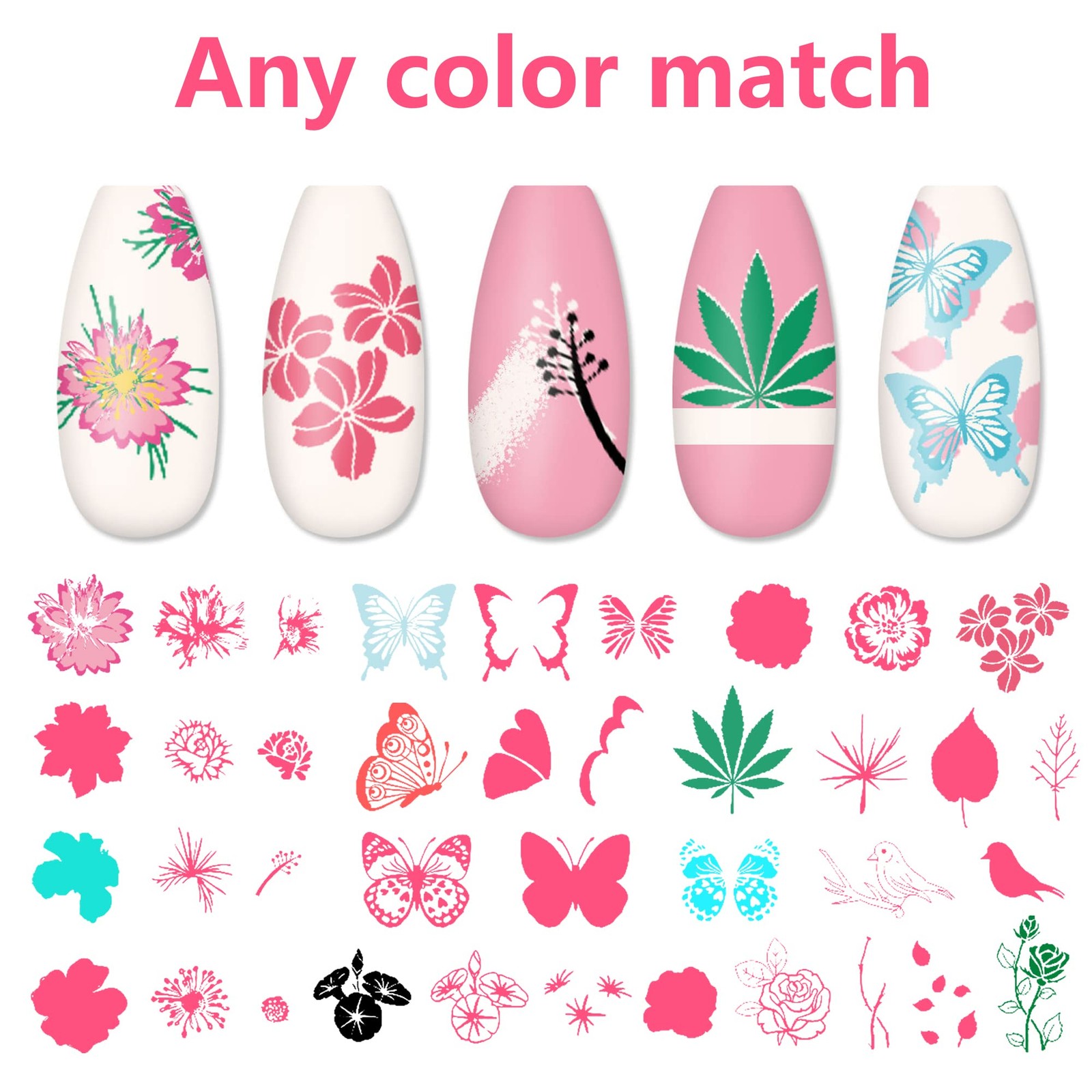 Nail Art Stamper Kit 6pcs Flower Heart Leaf Lace Butterfly Stamping Plate Tem…