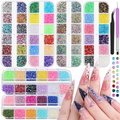 6 Boxes Nail Art Rhinestones for Bedazzling Kit, Mixed-Color Small Jelly 2mm