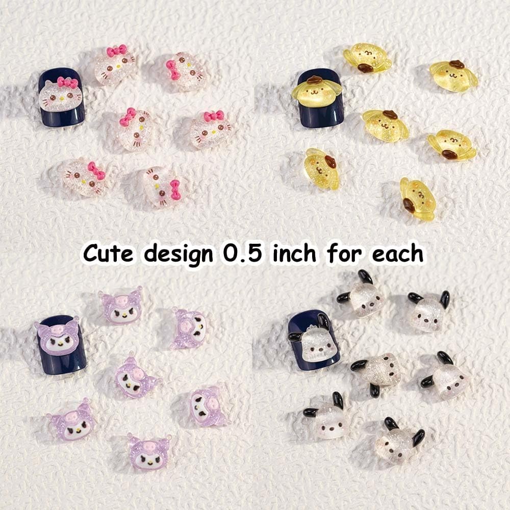 80Pcs Kawaii Nail Charms Set, 3D Cartoon Colorful Nails Accessories for DIY N…