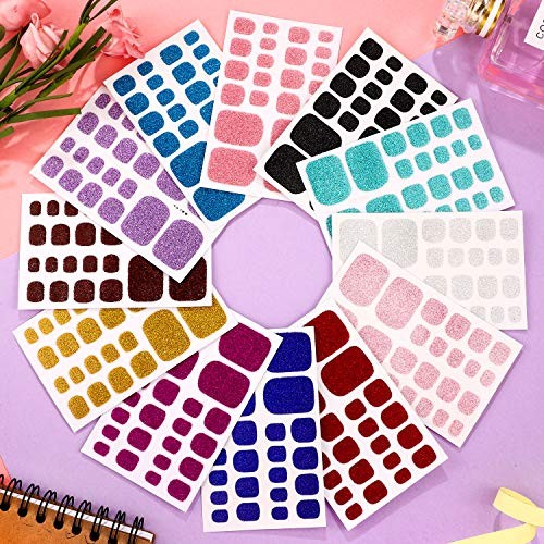 12 Sheets Glitter Toe Nail Wraps Self-Adhesive Toe Nail Polish Stickers Solid