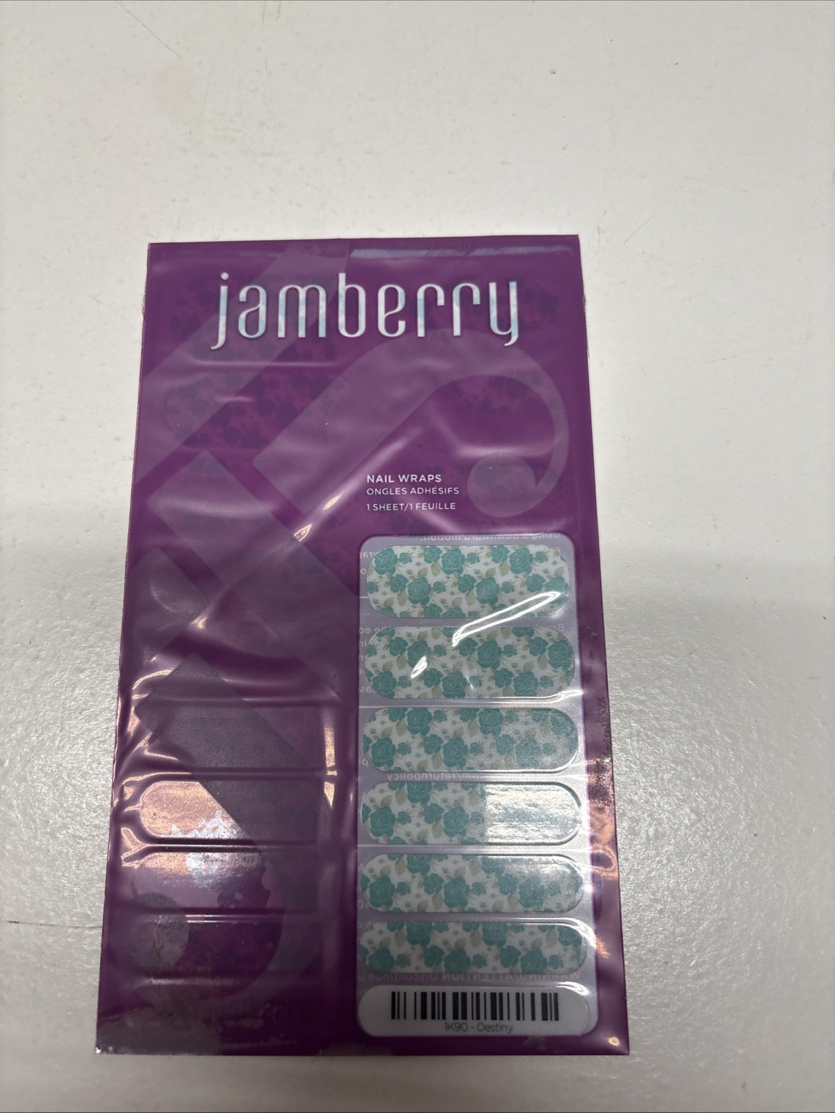 Retired Jamberry IK90 Destiny Nail Wraps Aqua Floral White-Sealed