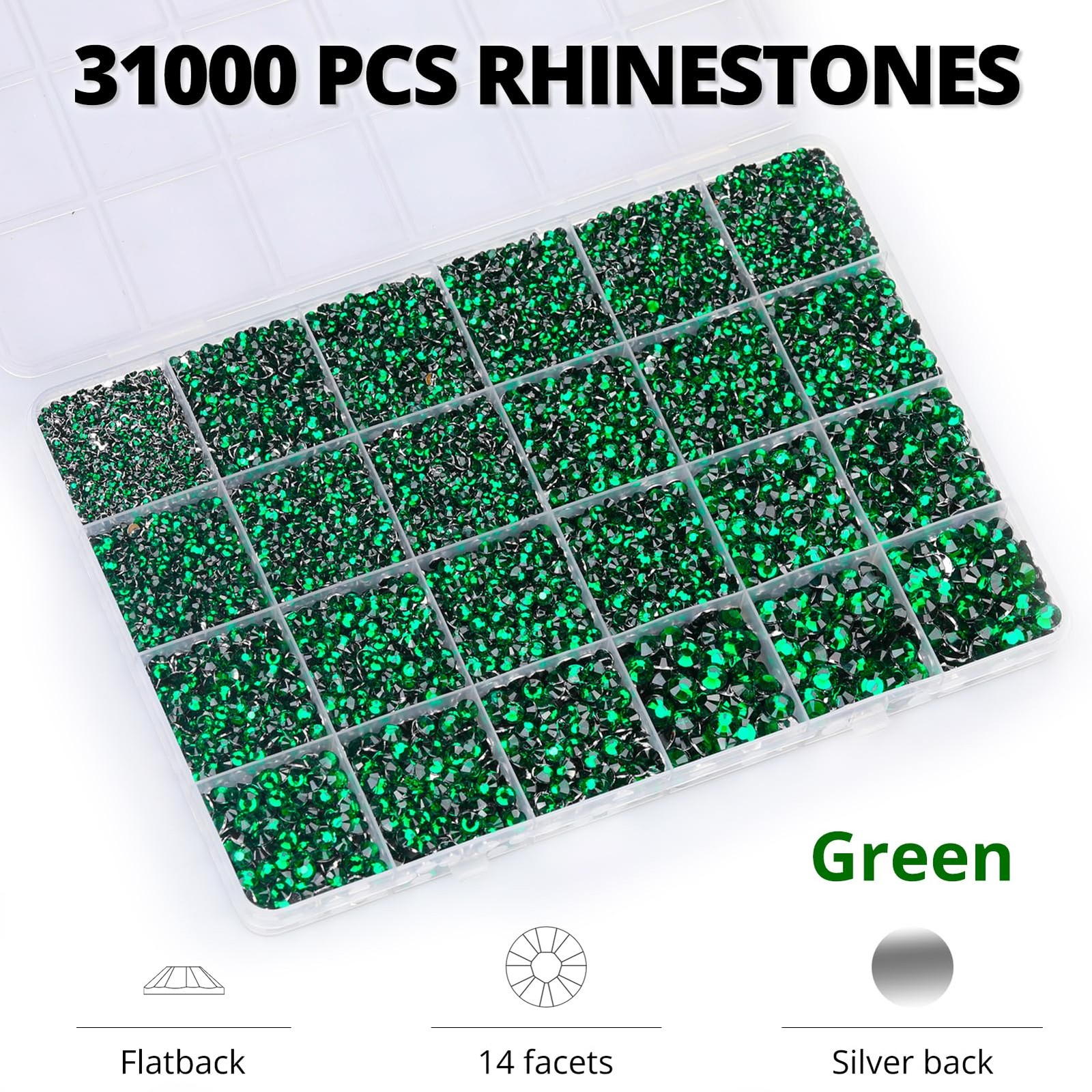 33000Pcs Emerald Green Rhinestones for Bedazzling, Dark Green Bedazzler Kit w…