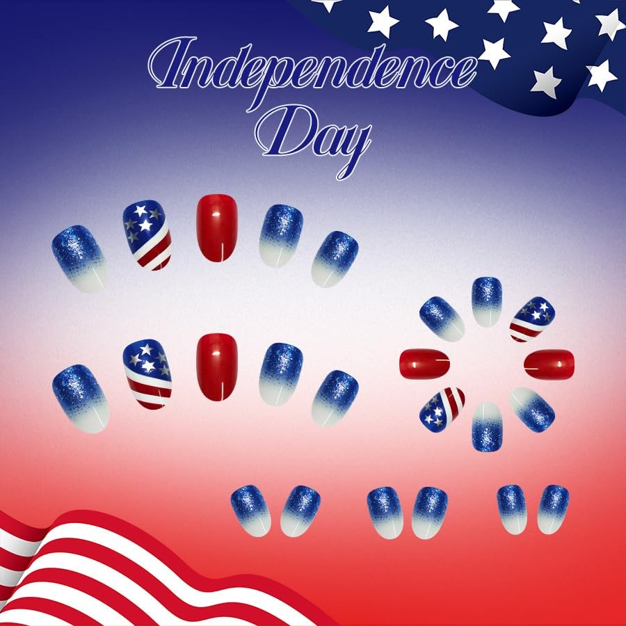 Independence Day Style 4th of July Press on Nails – Short Almond Fake Nails