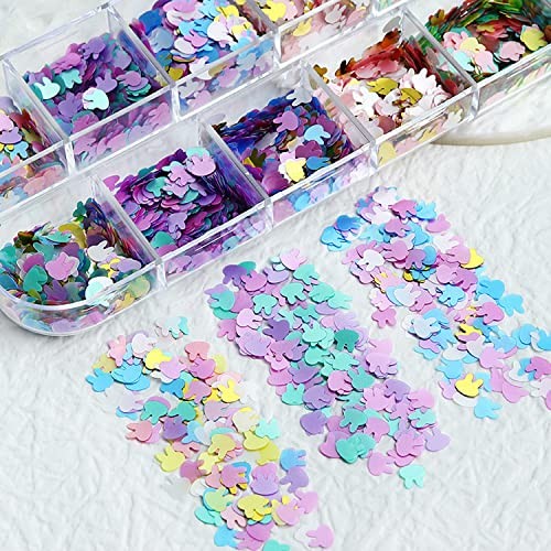 Rabbit Nail Art Glitter Sequins 12 Grids Nail Sequins 3D Rabbit Flakes